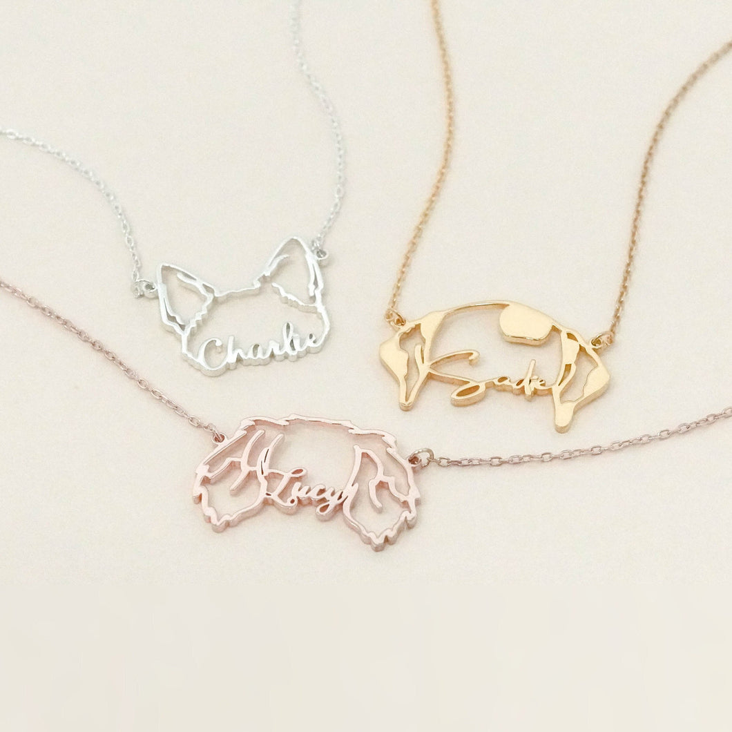 Custom Name Pet Ear Shape Necklace