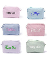 Load image into Gallery viewer, Custom Name Seersucker Cosmetic Bag
