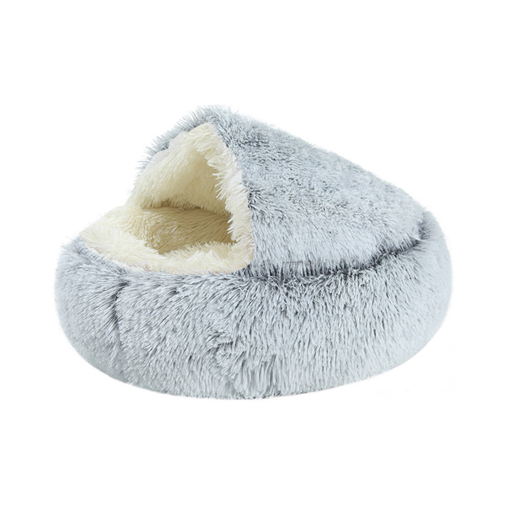 Plush Cushioned Hooded Pet Bed