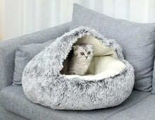 Load image into Gallery viewer, Plush Cushioned Hooded Pet Bed
