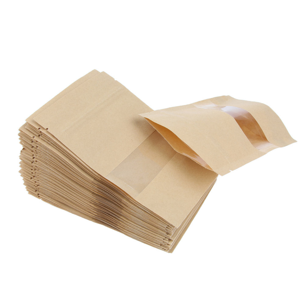 Reusable Kraft Paper Self Sealing Zipper Food Storage Bags with Visible Window