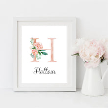 Load image into Gallery viewer, Personalised Name Floral Letter Art Canvas Print
