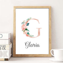 Load image into Gallery viewer, Personalised Name Floral Letter Art Canvas Print
