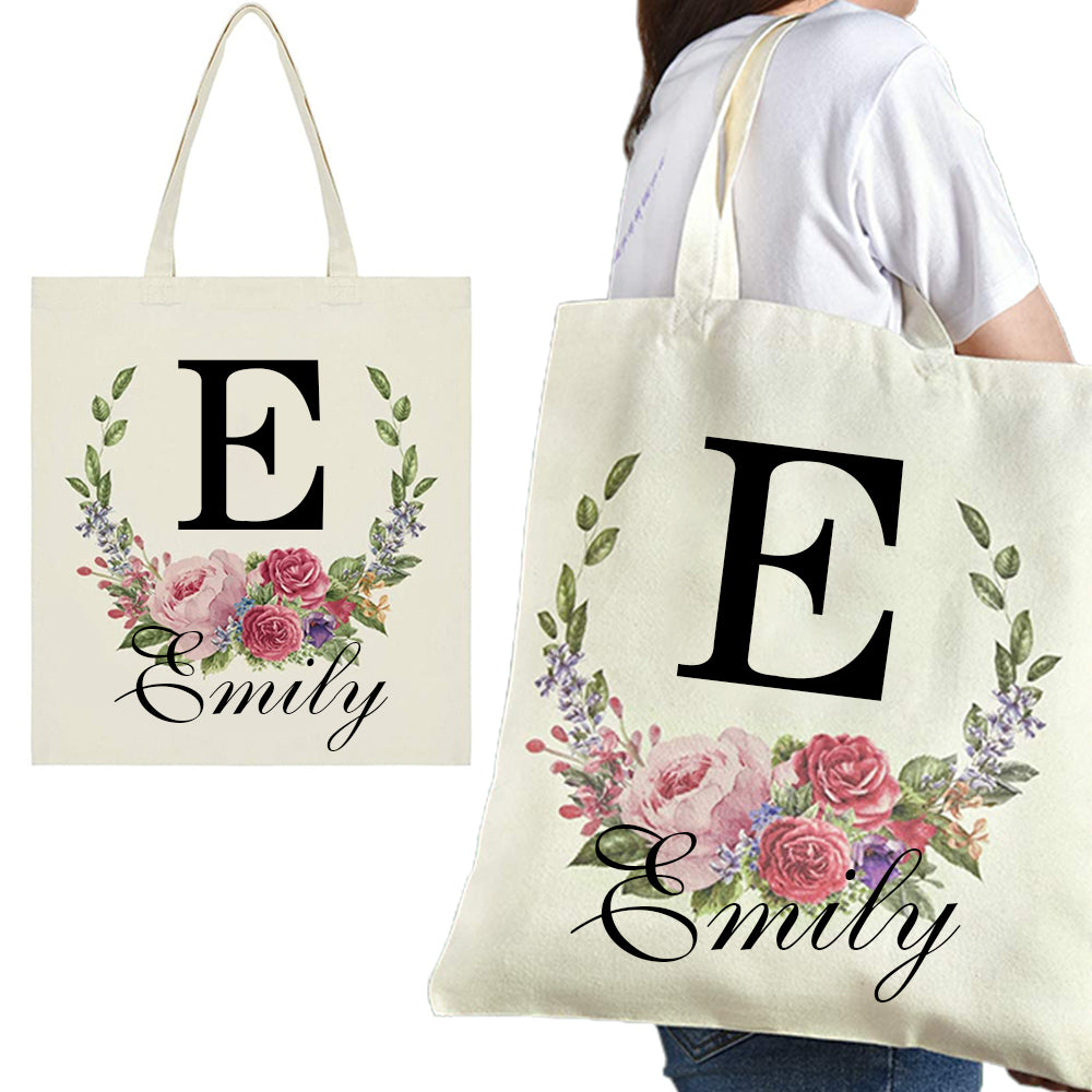 Personalised Floral Initial Tote Bags