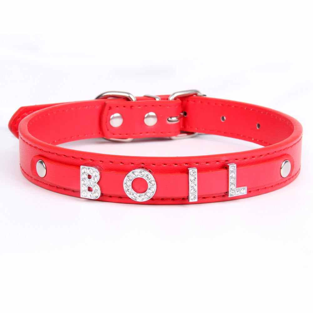 Personalised PU Leather Collar with Gloss Name Charm