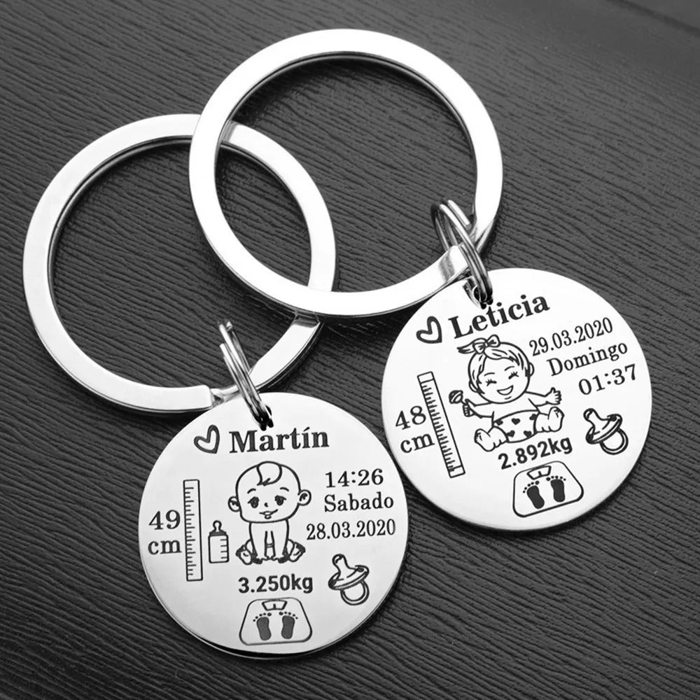 Personalised Baby Name Date Keychain