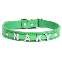 Load image into Gallery viewer, Personalised PU Leather Collar with Gloss Name Charm
