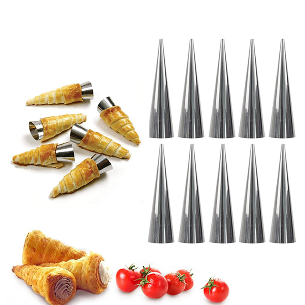 10Pcs Stainless Steel Baking Cones Cream Horn Mould