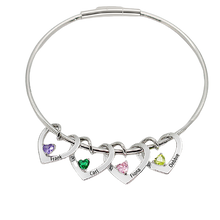 Load image into Gallery viewer, Personalized Name Birthstone Bracelet with Three Heart Charms
