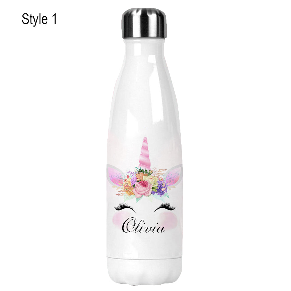 Personalised Name Pink Unicorn Water Bottle