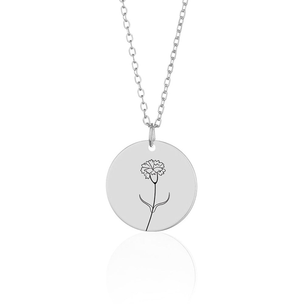 Engraved Name Carnation Flower Necklace with Box